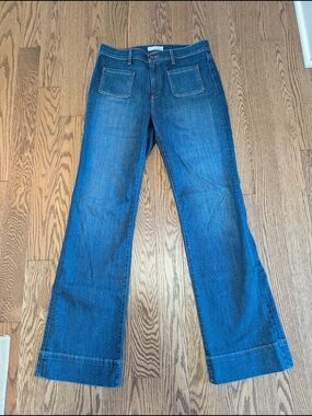 LOFT Dark Blue Wide-Leg Trouser Jeans with Front Patch Pockets